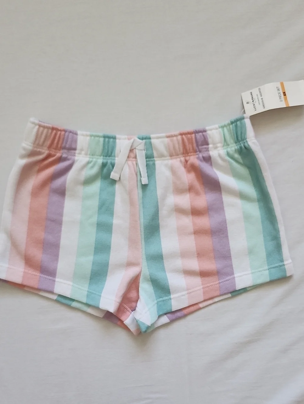 NWT Lucky Brand Kids Girl Tank Top & Pastel Stripe Shorts Set Size 5